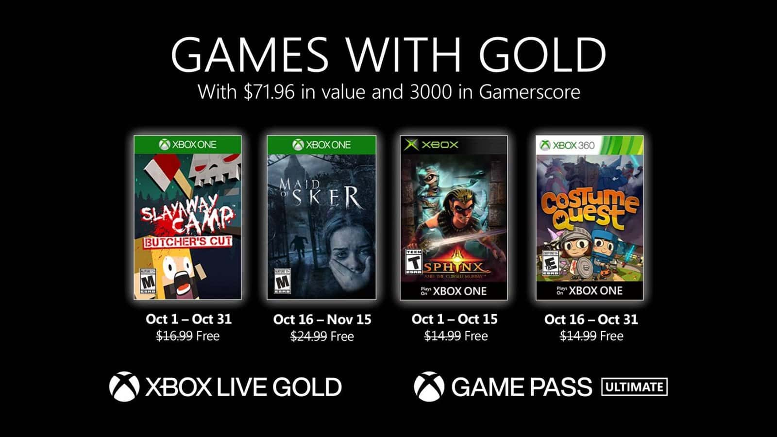 Estos son los Games with Gold para el mes de octubre
