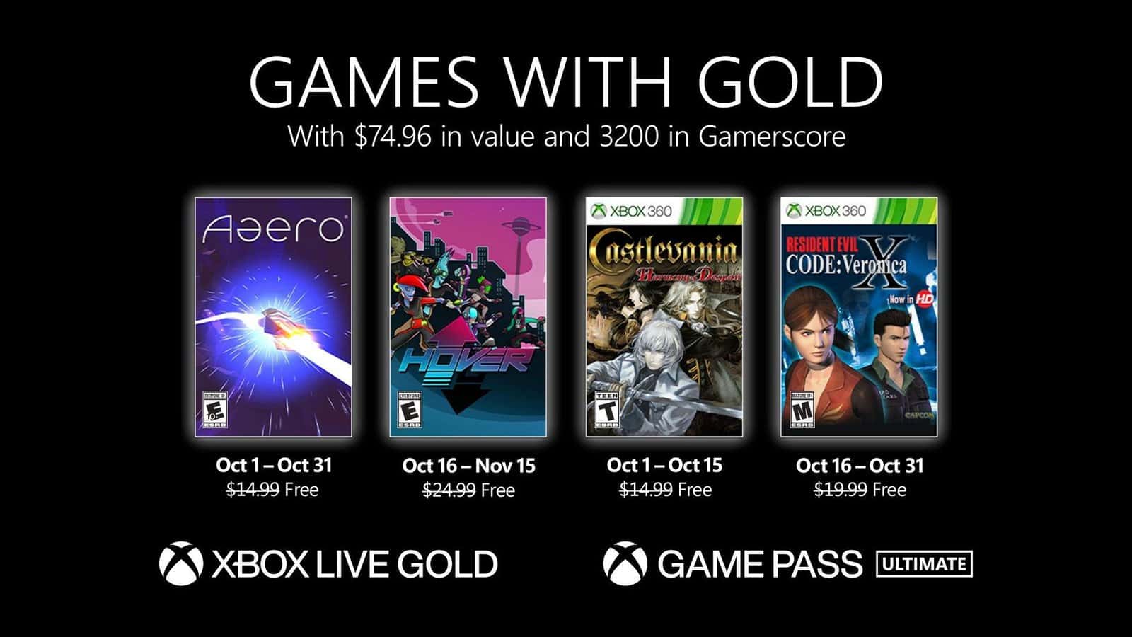 Xbox anuncia sus Games with Gold de octubre